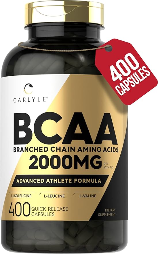 Carlyle BCAA Amino Acids Capsules | 2000mg | 400 BCAA Capsules | Non-GMO, Gluten Free Branch Chain Amino Acids Supplements