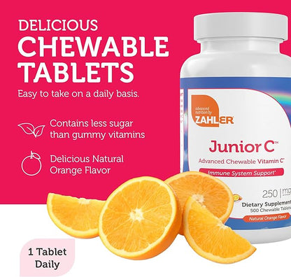 Zahler Junior C Advanced Chewable Vitamin C for Kids - Immune Support Kids Vitamins in Delicious Orange Flavor - Kosher Kids Vitamin C for Immunity - Vitamin C Chewable Antioxidant - (500 Count)