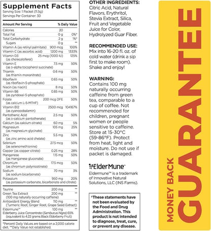 Pureboost Immune Clean Energy Booster, Refreshing Energy Drink Mix and Immunity Supplement with Elderberry, 1,200 mg Vitamin C, Vitamins A + D, and Zinc. Sugar-Free Energy (Tangerine Twist, 30 Count)
