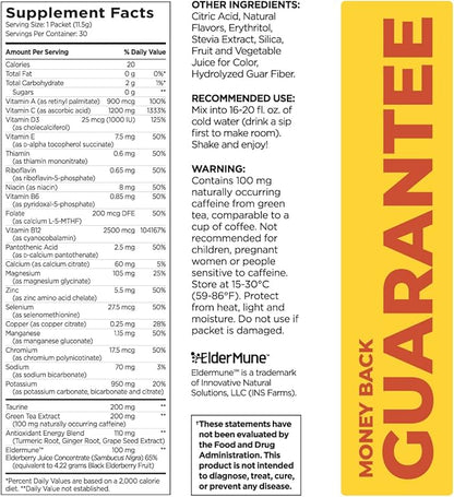 Pureboost Immune Clean Energy Booster, Refreshing Energy Drink Mix and Immunity Supplement with Elderberry, 1,200 mg Vitamin C, Vitamins A + D, and Zinc. Sugar-Free Energy (Tangerine Twist, 30 Count)
