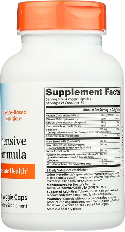Doctor's Best Comprehensive Prostate Formula - Saw Palmetto, African Pygeum Bark, Nettle Root, CardioAid, & SelenoExcell - Prostate Support & Urinary Health, 120 Count