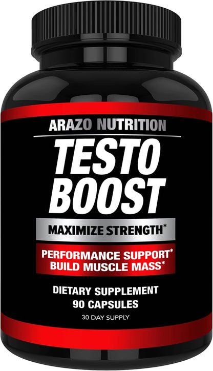 Arazo Nutrition TestoBoost Test Booster Supplement - Potent & Natural Herbal Pills - Boost Muscle Growth - Tribulus, Epimedium, Hawthorn, Zinc, Minerals