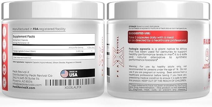 Fadogia Agrestis 1000mg Per Serving Supplement - Potent Extract to Increase Energy, Athletic Performance & Muscle Mass - Supplements, Made in The USA (60 Capsules)