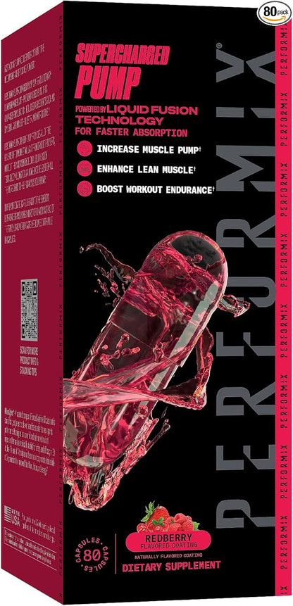 PERFORMIX Supercharged Pump - Nitrosigine® and Betaine Pre-Workout Supplement - Muscle Pump Accelerator - Endurance and Strength Booster (80 Capsules)