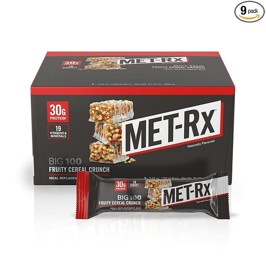 MET-Rx Big 100 Colossal Protein Bars, Fruity Cereal Meal Replacement Bars, 9 Count