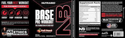 NutraBio Base Pre-Workout Sports Nutrition Powder - Sustained Energy, Mental Focus, Endurance, Hydration - Preworkout for Men and Women - Increase Energy- 30 Servings - Fruit Punch