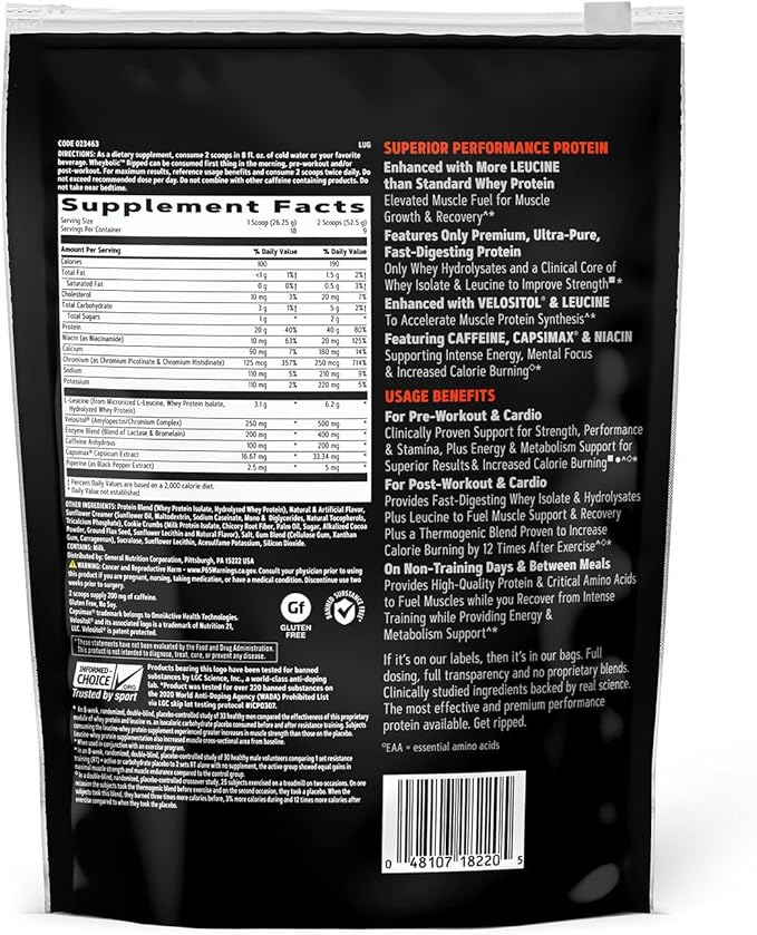 GNC AMP Wheybolic Ripped Whey Protein Powder Isolate with BCAA | Targeted Muscle Building and Workout Support Formula | Gluten Free | Cookies and Cream | 9 Servings