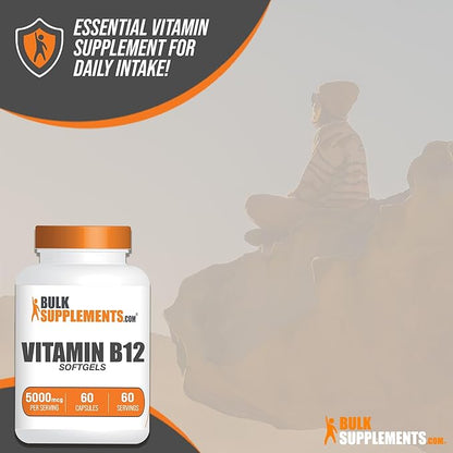 BulkSupplements.com Vitamin B12 1000 mcg Softgels - Cyanocobalamin, Vitamin B Supplements, B12 Pills - Gluten Free, 1 Vitamin B12 Softgel per Serving, 60-Day Supply, 60 Softgels
