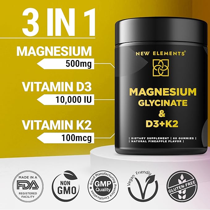Calm Magnesium Glycinate Gummies 500mg with Vitamin D3 10000 IU and Vitamin K2 100mg - Magnesium Glycinate Supplement For Adults - Healthy Relaxation, Vegan, Non-GMO, Gluten-Free, Natural Grape Flavor