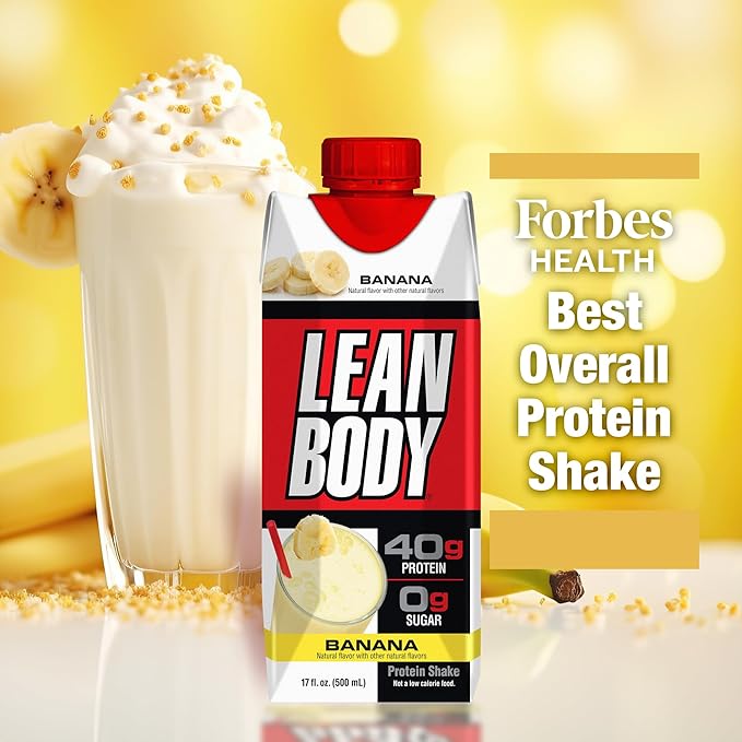 Lean Body Ready-to-Drink Banana Protein Shake, 40g Protein, Whey Blend, 0 Sugar, Gluten Free, 22 Vitamins & Minerals, 17 Ounce (Recyclable Carton & Lid - Pack of 12) LABRADA