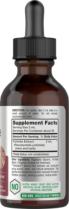Horbäach Yohimbe Bark Liquid Extract | 2 Fl Oz | Supplement for Men and Women | Alcohol Free Tiincture Drops | Vegetarian, Non-GMO, and Gluten Free