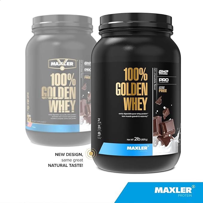 Maxler 100% Golden Whey - 22g of Protein per Serving - Premium 100% Whey Protein Powder, High Protein, Low Fat, Low Carb, Complete Amino Acid Profile - Rich Chocolate Protein 2 lbs