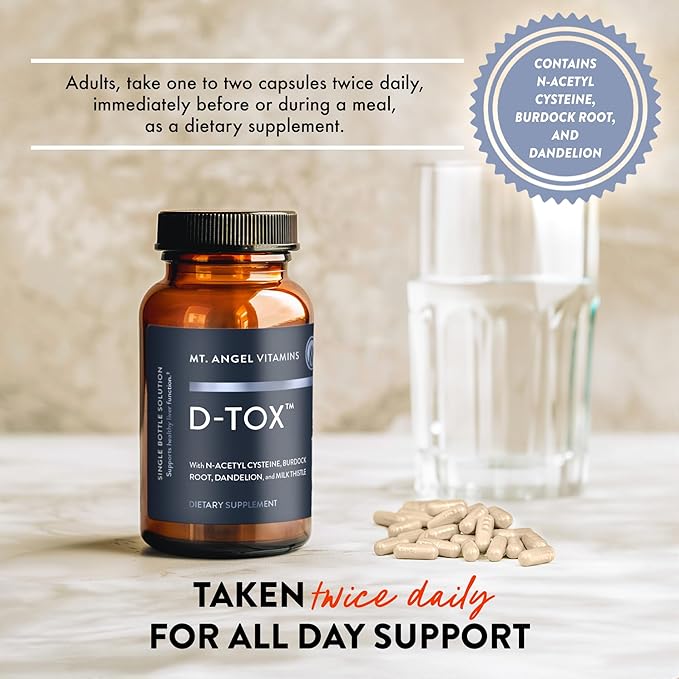 Mt. Angel Vitamins D-Tox - Advanced Liver Cleanse & Detox Repair Supplement, Supports Fatty Liver Health & Enzyme Reduction with Milk Thistle, NAC, and Dandelion Root - 60 Capsules