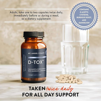 Mt. Angel Vitamins D-Tox - Advanced Liver Cleanse & Detox Repair Supplement, Supports Fatty Liver Health & Enzyme Reduction with Milk Thistle, NAC, and Dandelion Root - 60 Capsules