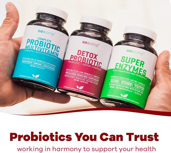 GOBIOTIX Probiotic Supplement with Digestive Enzymes - Detox and Digestive Health - Milk Thistle, Turmeric, and Dandelion Root for Gut Health - 50 Billion CFU - 60 Capsules