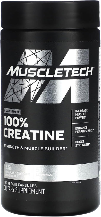 MuscleTech Platinum 100% Creatine Pills | Creatine Monohydrate Pill| | Muscle Recovery + Builder for Men & Women | Workout Supplements | 100 Count