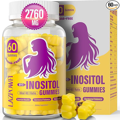 Myo-Inositol & D-Chiro Inositol,Inositol Gummies with Vitamin D3, Magnesium Glycinate, Omega-3, Folate & Zinc, 2760mg Inositol Supplement Menstrual Cycle for Women-40:1 Ratio-30 Day Supply