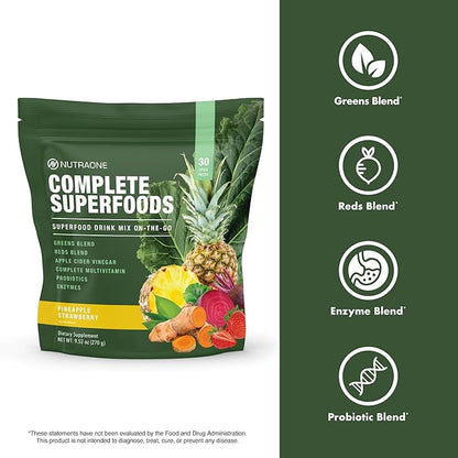 Complete Superfoods, Complete Spectrum Multivitamin, Greens and Reds Blend, Enzymes, Probiotics (Pineapple Strawberry, 30 Stick Packs)