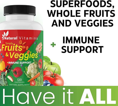 Immune Support Multivitamin with Fruits & Veggies - Complete Daily Health Support - Antioxidant-Rich, Packed with Vitamins and Minerals - Naturally Enhances Immunity