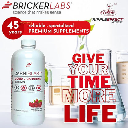 CARNIBLAST Liquid L-Carnitine 3000mg, Premium L Carnitine Carnipure, Energy Nutrition, Energy Supplement and Energy Booster, Raspberry, 16 fl oz