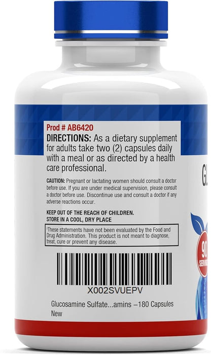 Glucosamine Sulfate Capsules 2000 MG (180 Count) | Joint Support* Supplement for Women & Men | Produced in The USA | Promotes Flexibility & Mobility