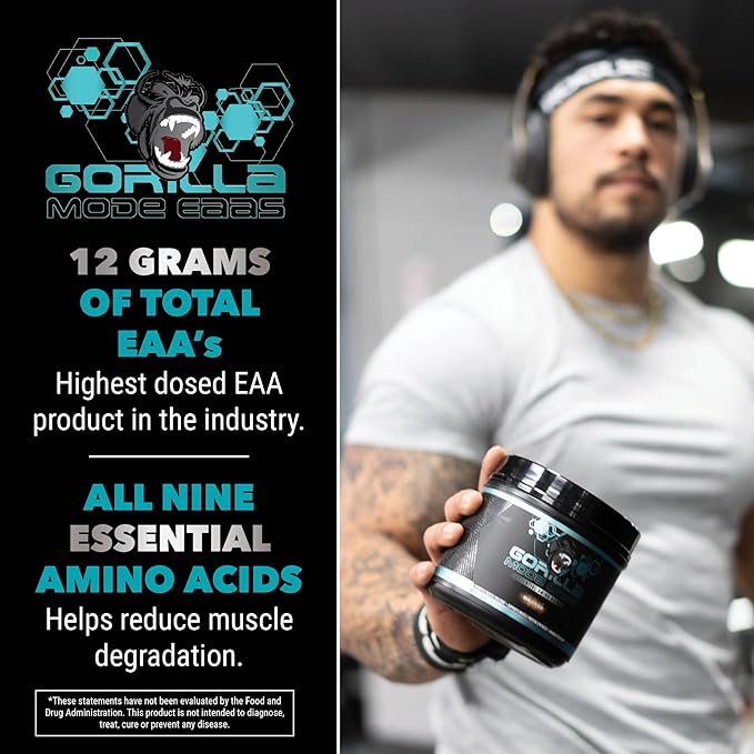 Gorilla Mode EAAs - Essential Amino Acids to Support Muscle Building, Enhanced Recovery, and Protein Synthesis/Use Before, During, or After Your Workout / 453 Grams (Jungle Juice)