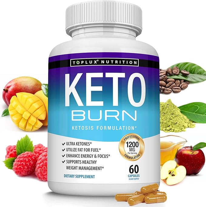 Toplux Keto Burn Pills Ketosis Weight Loss - 1200 Mg Ultra Advanced Natural Ketogenic Fat Burner Using Ketone Diet for Men Women 60 Capsules Supplement