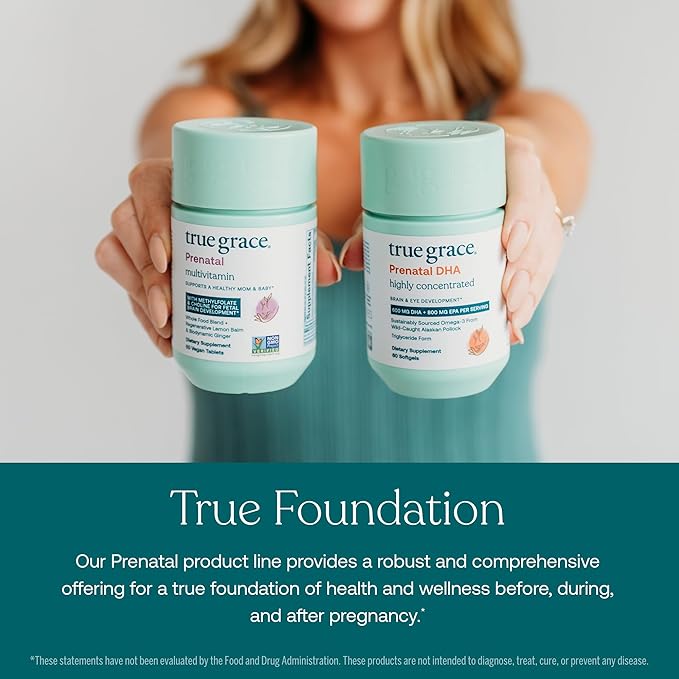 True Grace Prenatal DHA - 60 Softgels - 1400mg of DHA & EPA - for Pre-Conception, Pregnancy & Lactation - Wild Caught & Sustainably Sourced - Gluten Free - 30 Day Supply