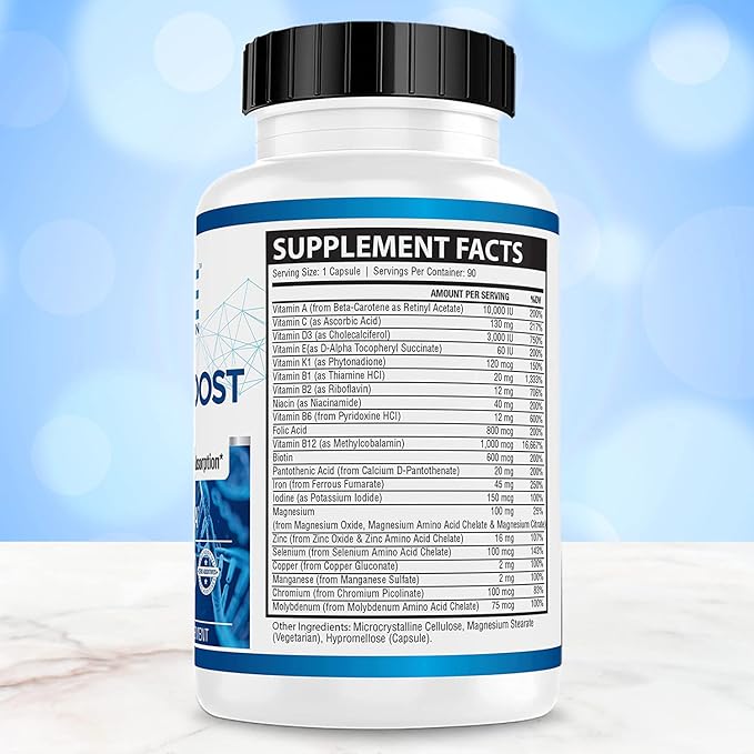 Bariatric Boost One-A-Day Multivitamin 90 Day Supply with 45mg Iron Post Gastric Bypass Sleeve Surgery | Non-GMO, Gluten Free, Bariatric Multivitamin Made in USA |