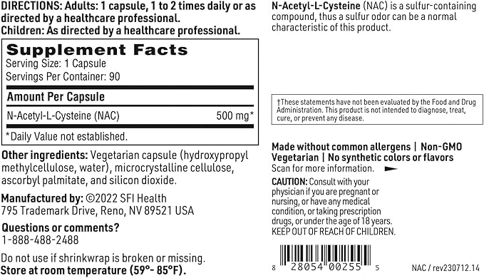 Klaire Labs N-Acetyl-L-Cysteine 500mg - Amino Acid Glutathione Precursor NAC - Dietary Supplement to Support Cellular Antioxidant Protection - Hypoallergenic, Soy-Free, Corn-Free (90 Capsules)