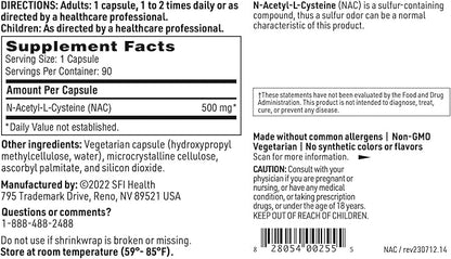 Klaire Labs N-Acetyl-L-Cysteine 500mg - Amino Acid Glutathione Precursor NAC - Dietary Supplement to Support Cellular Antioxidant Protection - Hypoallergenic, Soy-Free, Corn-Free (90 Capsules)