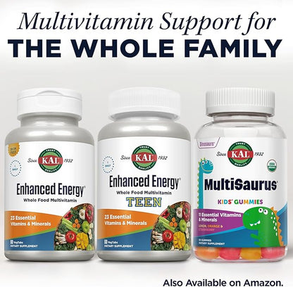 KAL Enhanced Energy Supplements, Whole Food Chewable Multivitamin with Iron, 3 Daily, 23 Essential Vitamins and Minerals, Super Foods, Enzymes, Mango Pineapple Flavor, 60-Day Guarantee, 20 Serv, 60ct