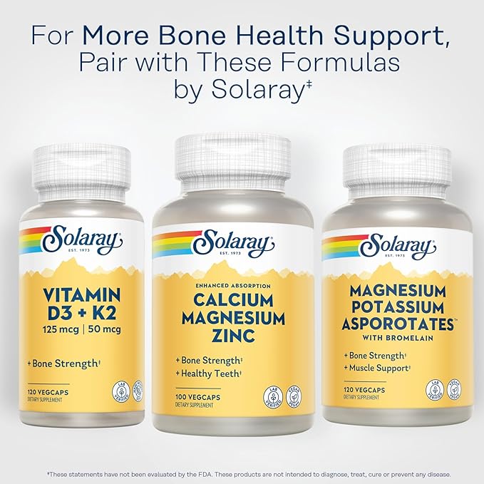 SOLARAY Calcium Magnesium Zinc Supplement - with Calcium 1000mg, Magnesium 500mg - Bone Health, Muscle Function, Heart Health and Immune Support - Vegan, 60 Day Guarantee, 25 Servings, 100 VegCaps