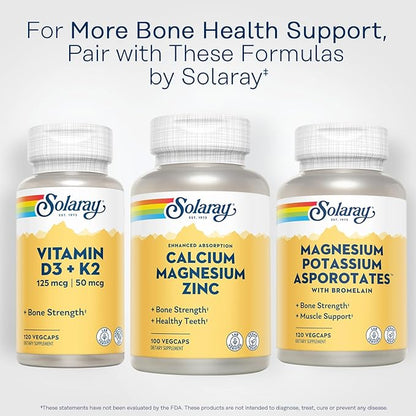 SOLARAY Calcium Magnesium Zinc Supplement - with Calcium 1000mg, Magnesium 500mg - Bone Health, Muscle Function, Heart Health and Immune Support - Vegan, 60 Day Guarantee, 25 Servings, 100 VegCaps