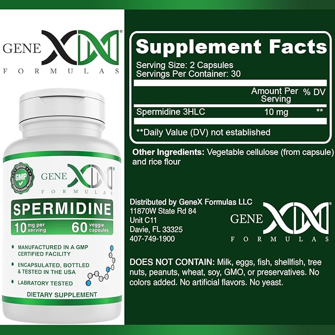 Genex Formulas 10mg Spermidine Supplement for Healthy Aging & Cell Renewal - Vegan, Non-GMO, Gluten-Free (3 Pack)