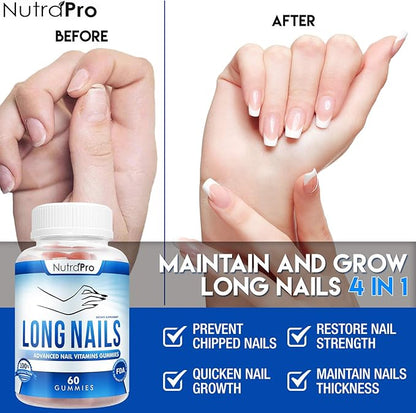 NutraPro Nail Growth Vitamins for Stronger Nail - No More Chipped Nails.Nail Strengthener and Growth Supplement Gummies – Grow Strong Long Nails with Biotin and Collagen Gummies.