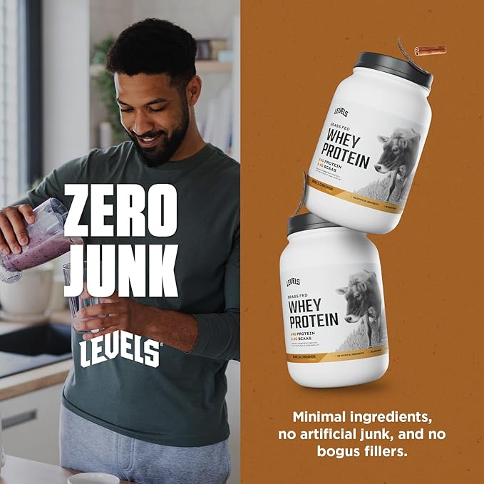 Levels Grass Fed Whey Protein Powder, No Artificials, 24G of Protein, Vanilla Cinnamon, 2LB