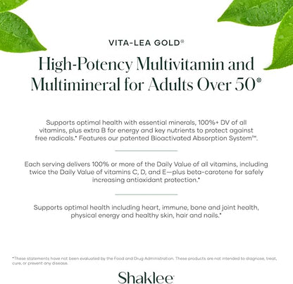 Shaklee Vita-Lea Gold® with Vitamin K for Adults Over 50 - High-Potency Formula for Heart, Immune, Bone, and Joint Health - Supports Physical Energy & Healthy Aging - Essential Vitamins - 120 Tablets