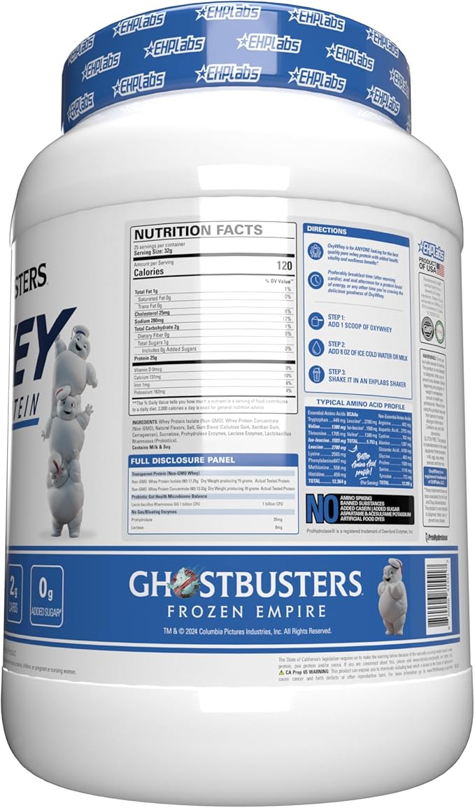 EHP Labs x Ghostbusters OxyWhey Whey Protein Isolate Powder - 25g of Whey Isolate Protein Powder, Meal Replacement Shake, Sugar Free Protein Powder - 25 Serves (Mini Pufts Marshmallow)