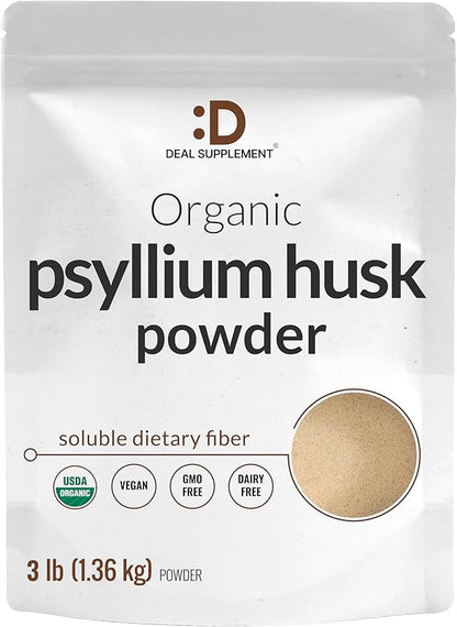 DEAL SUPPLEMENT Organic Psyllium Husk Powder 9,000mg, 3 Pounds – Unflavored – Plant Based – Rich in Soluble Dietary Fiber – Great for Baking & Cooking – Keto Friendly, Gluten Free, Non-GMO