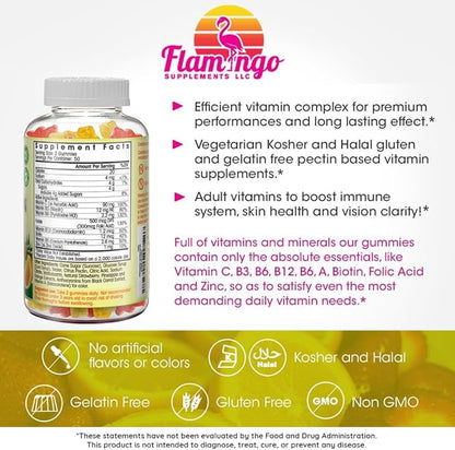 Multivitamin Gummies | Vegan Friendly, Kosher Halal NO Gluten or Gelatin, no GMO| for Men, Women & Kids| 3 Natural Flavors | Vitamins C, B3, B12, Biotin, Zinc & More| 100 Gummies