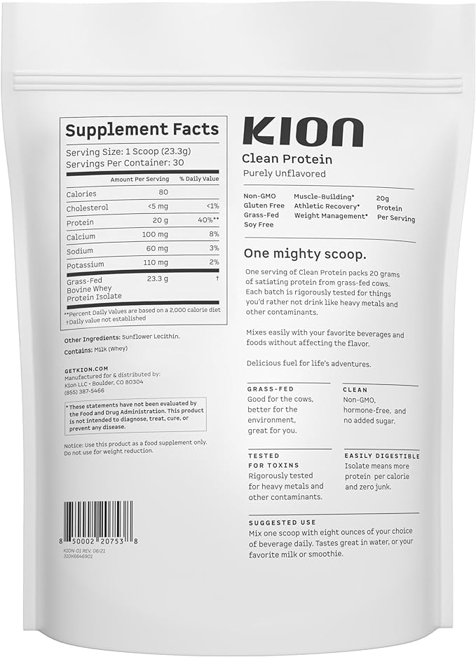 Kion Clean Protein Powder | 30 Servings (Unflavored)