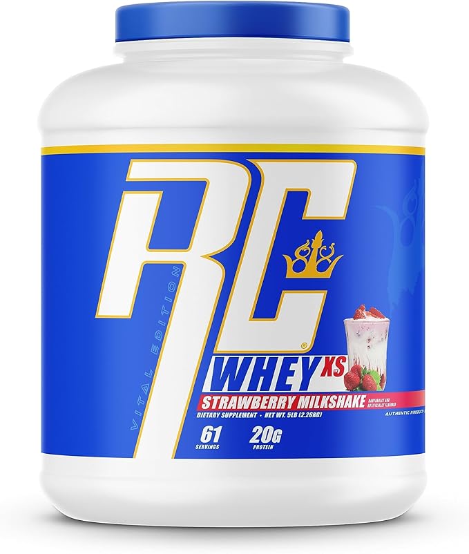 Ronnie Coleman Signature Series Whey XS Protein Powder, Pre Workout Shake Mix for Lean Muscle Support, Low Sugar Supplement for Women & Men, Strawberry Milkshake Flavor, 5 lb