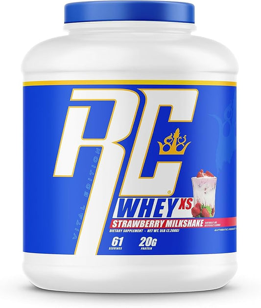 Ronnie Coleman Signature Series Whey XS Protein Powder, Pre Workout Shake Mix for Lean Muscle Support, Low Sugar Supplement for Women & Men, Strawberry Milkshake Flavor, 5 lb