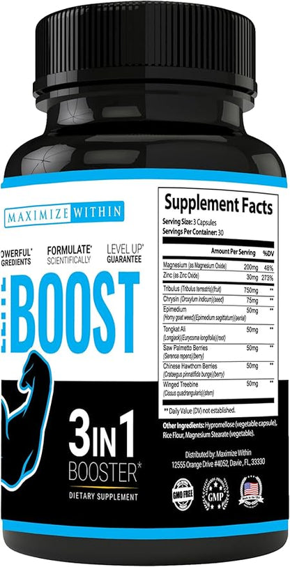 Maximum Slim Elite Boost 3 in 1 Formula Naturally Promotes Testosterone Libido, Energy,Muscle Mass & Stamina, Powerful Ingredients Veggie Capsules