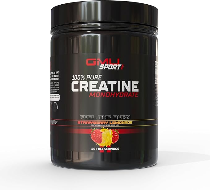 GMU SPORT - Flavored Creatine Monohydrate Powder for Men and Women - Pure Creatine Powder for Muscle Growth, Enhanced Performance and Increased Strength - Creatine Strawberry Lemonade Supplement