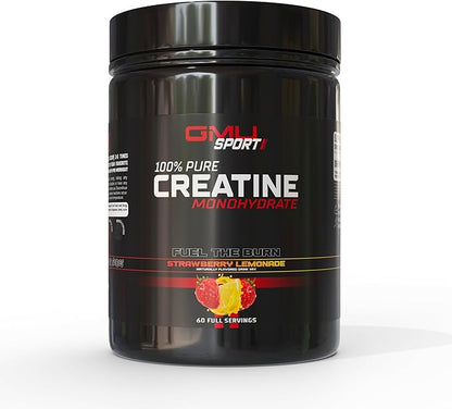 GMU SPORT - Flavored Creatine Monohydrate Powder for Men and Women - Pure Creatine Powder for Muscle Growth, Enhanced Performance and Increased Strength - Creatine Strawberry Lemonade Supplement