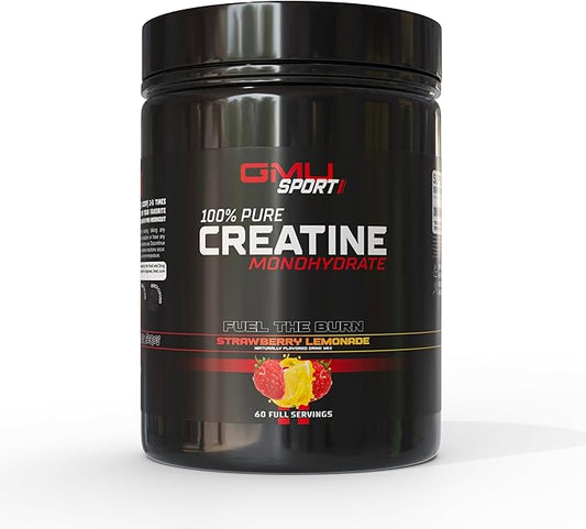 GMU SPORT - Flavored Creatine Monohydrate Powder for Men and Women - Pure Creatine Powder for Muscle Growth, Enhanced Performance and Increased Strength - Creatine Strawberry Lemonade Supplement