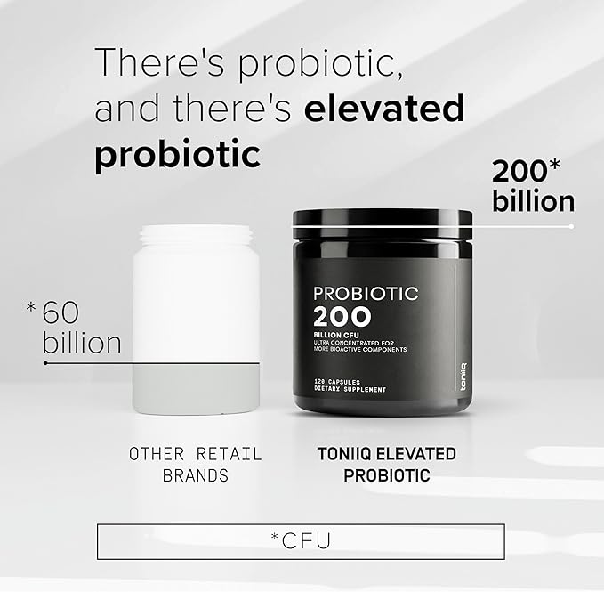 Toniiq 200 Billion CFU Probiotic Supplement 30 Verified Third-Party Tested Strains - Fully Shelf-Stable Probiotics Formula with Prebiotic Blend - Extended Release Capsules