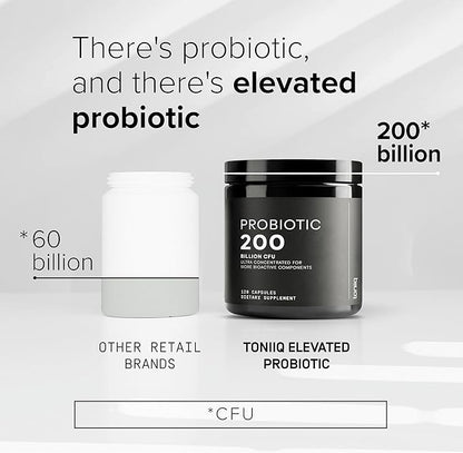 Toniiq 200 Billion CFU Probiotic Supplement 30 Verified Third-Party Tested Strains - Fully Shelf-Stable Probiotics Formula with Prebiotic Blend - Extended Release Capsules